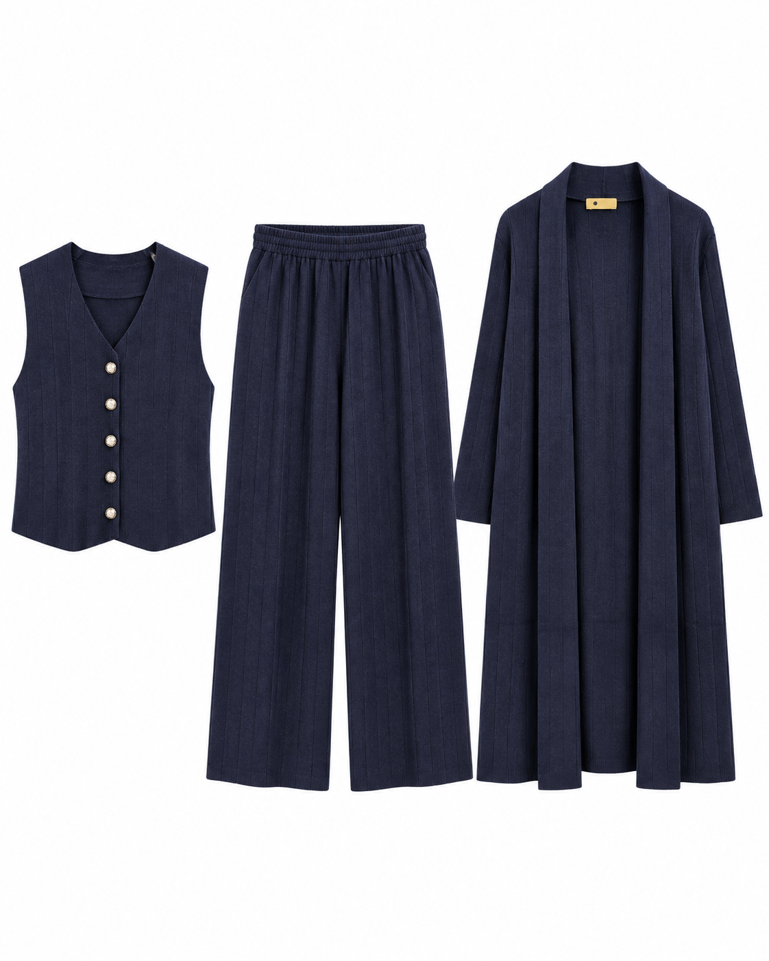 FW26 - Three-piece Vertical Line Coat, Waistcoat & Trouser - Navy Blue