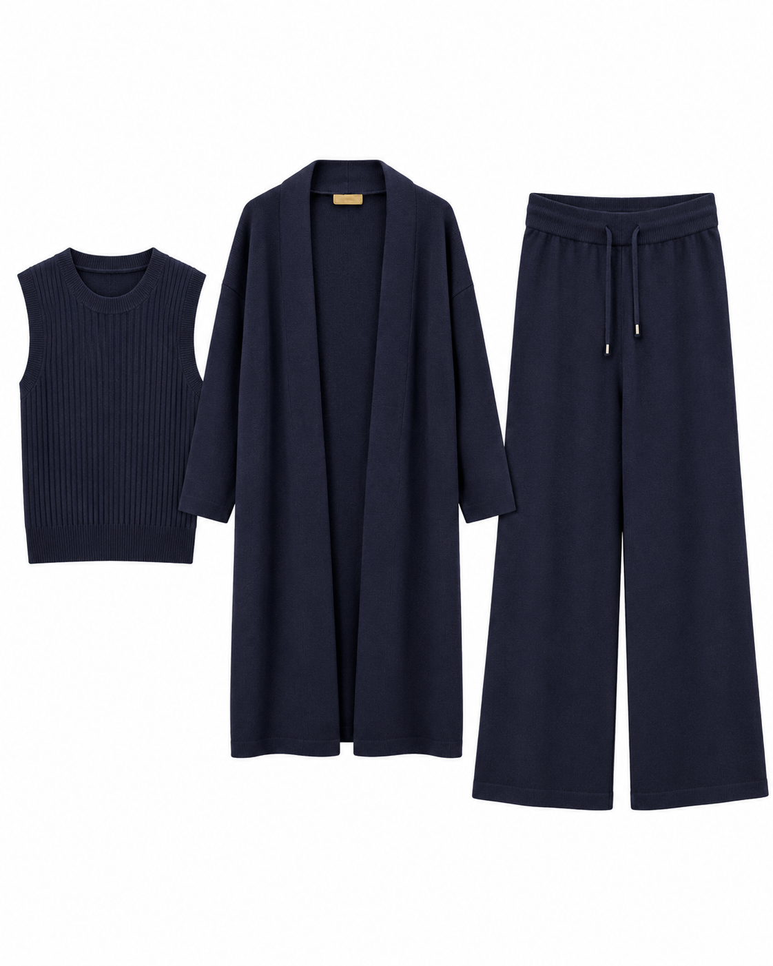FW26 -Three-piece Long Coat  With Crew Neck Inner & Trouser - Navy Blue