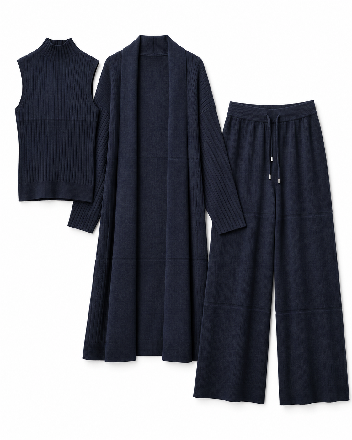 FW26 - Three-piece  Long Coat With Funnel Neck Inner & Trouser - Navy Blue