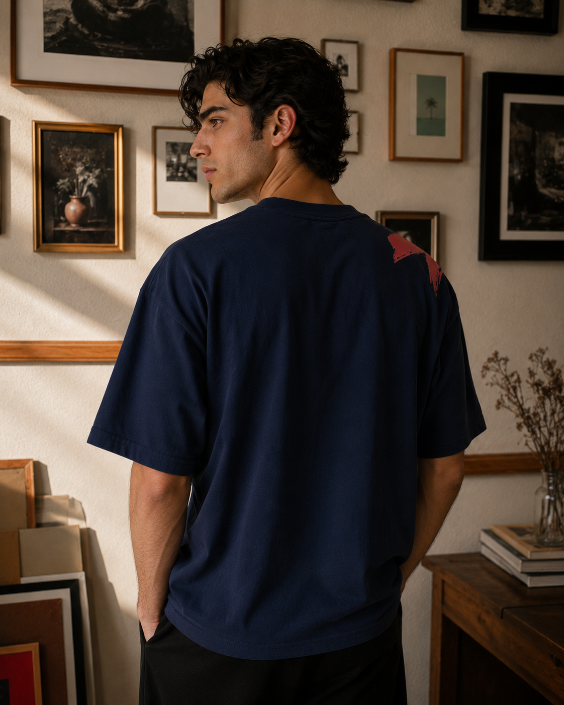 Graphic Print Oversized T-Shirt Navy