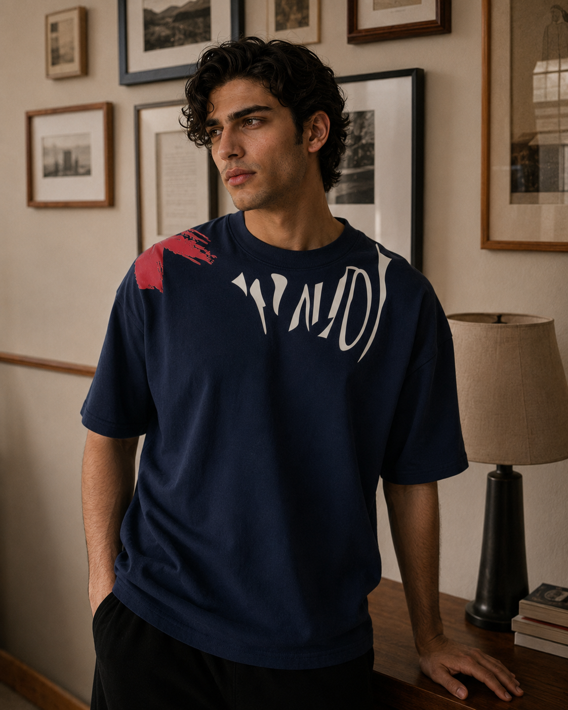 Graphic Print Oversized T-Shirt Navy