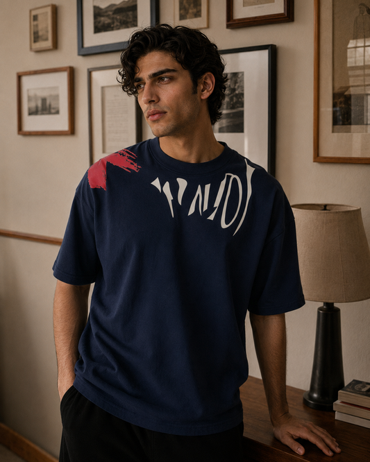Graphic Print Oversized T-Shirt Navy