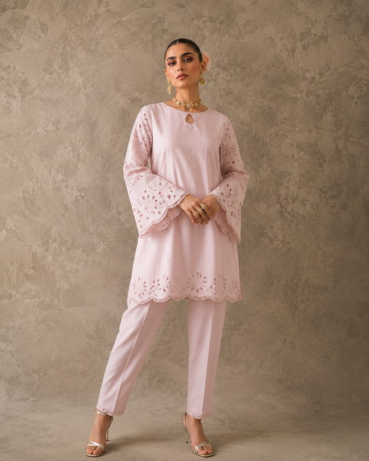 Two Piece Printed Lawn Set - Pink