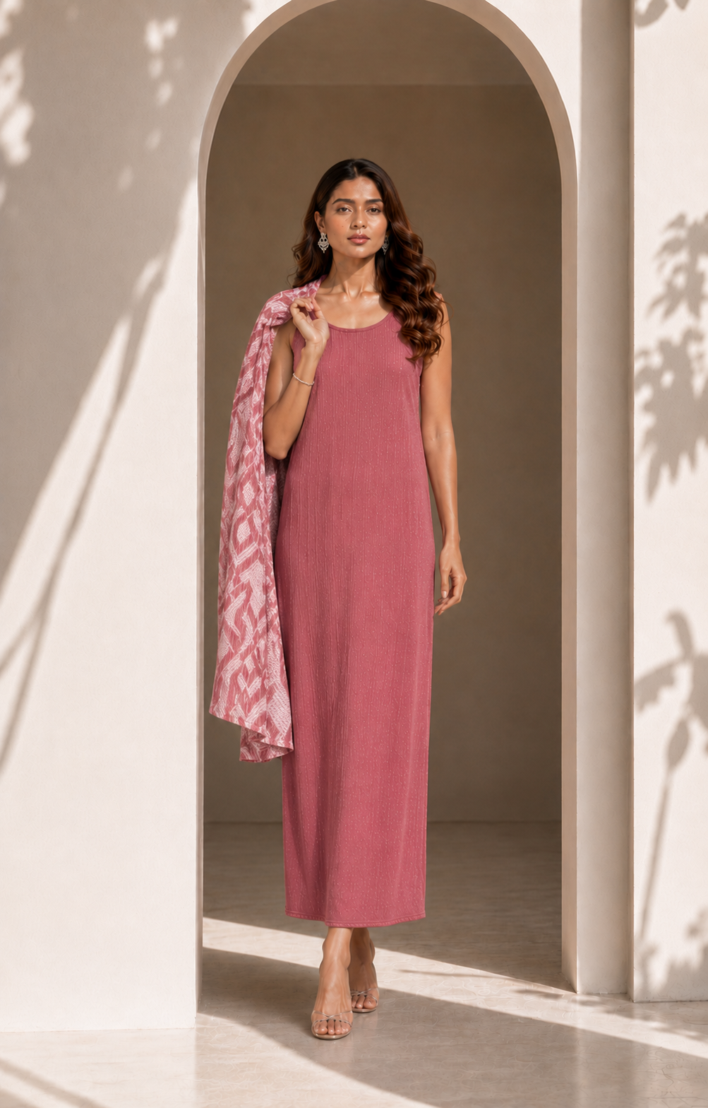 Two Piece Printed Cape With Inner - PINK