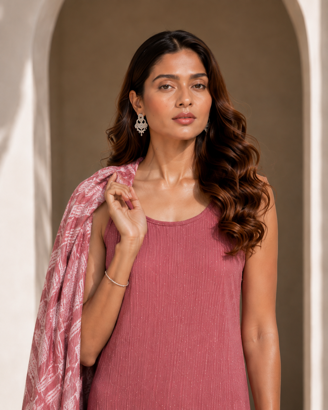 Two Piece Printed Cape With Inner - PINK