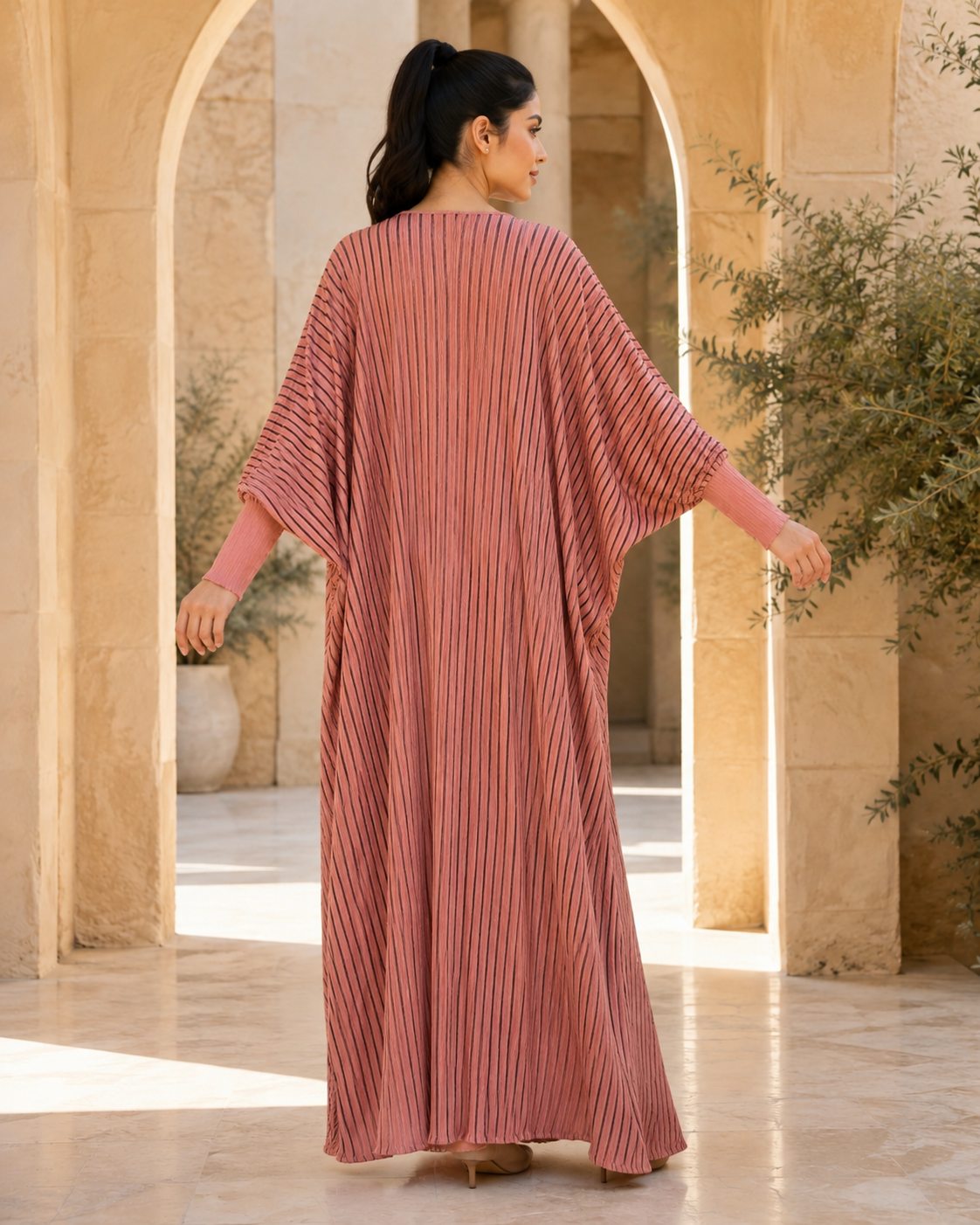 Two-piece Stripped Cape and Inner Set - Pink