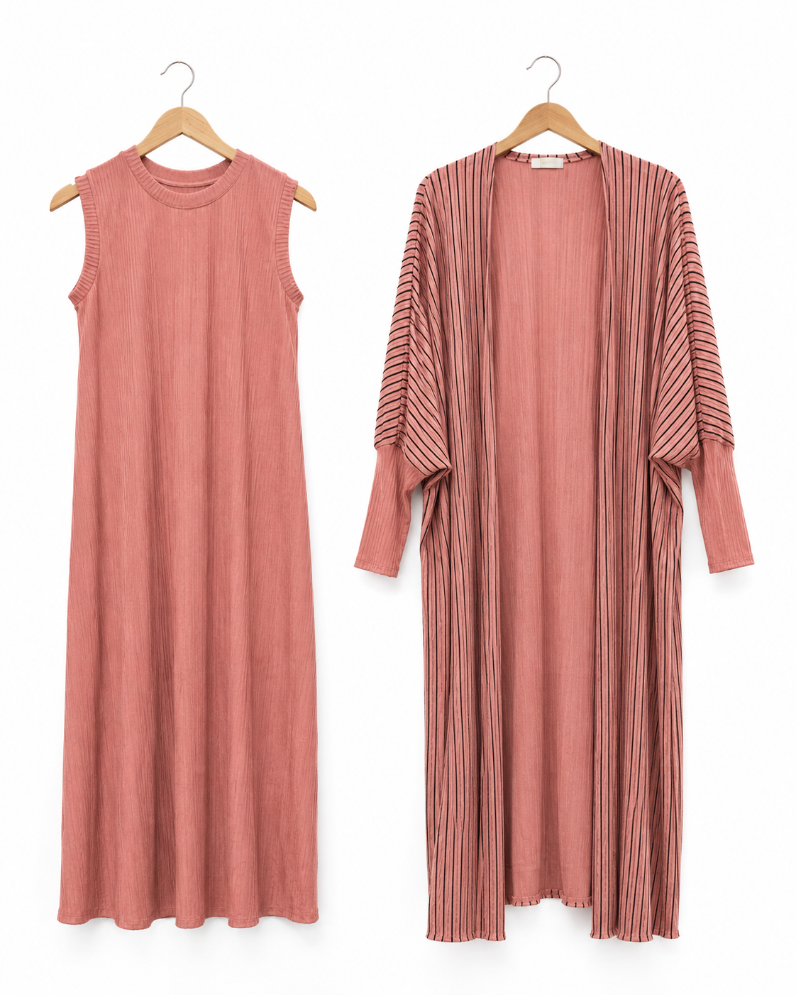 Two-piece Stripped Cape and Inner Set - Pink
