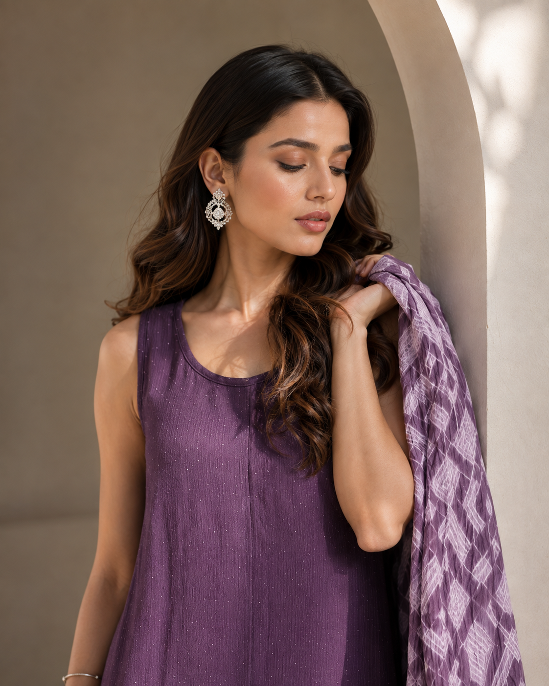 Two Piece Printed Cape With Inner - Purple