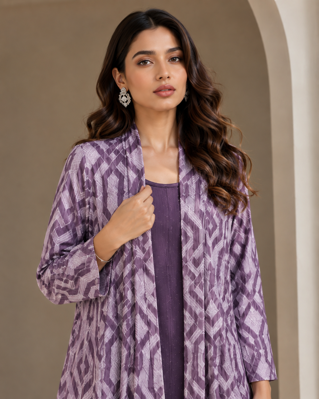 Two Piece Printed Cape With Inner - Purple