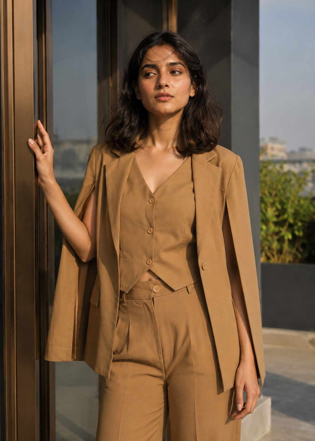 Three-piece Blazer, Waist coat And Trouser Set - Sandy