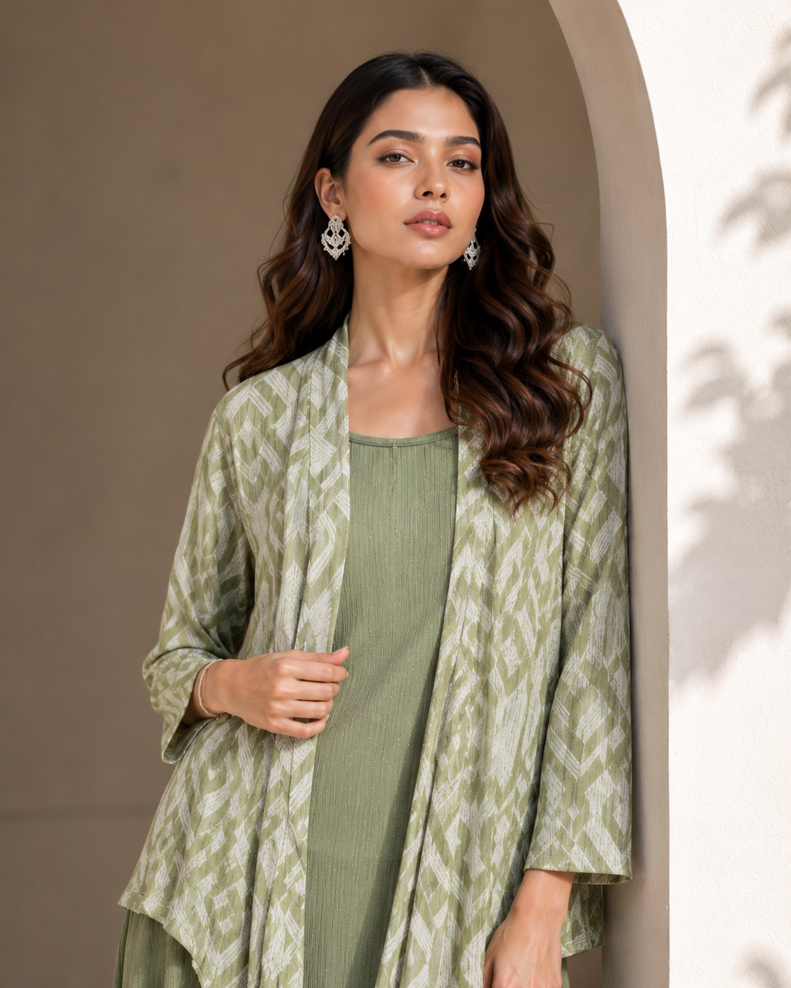 Two Piece Printed Cape With Inner - Green