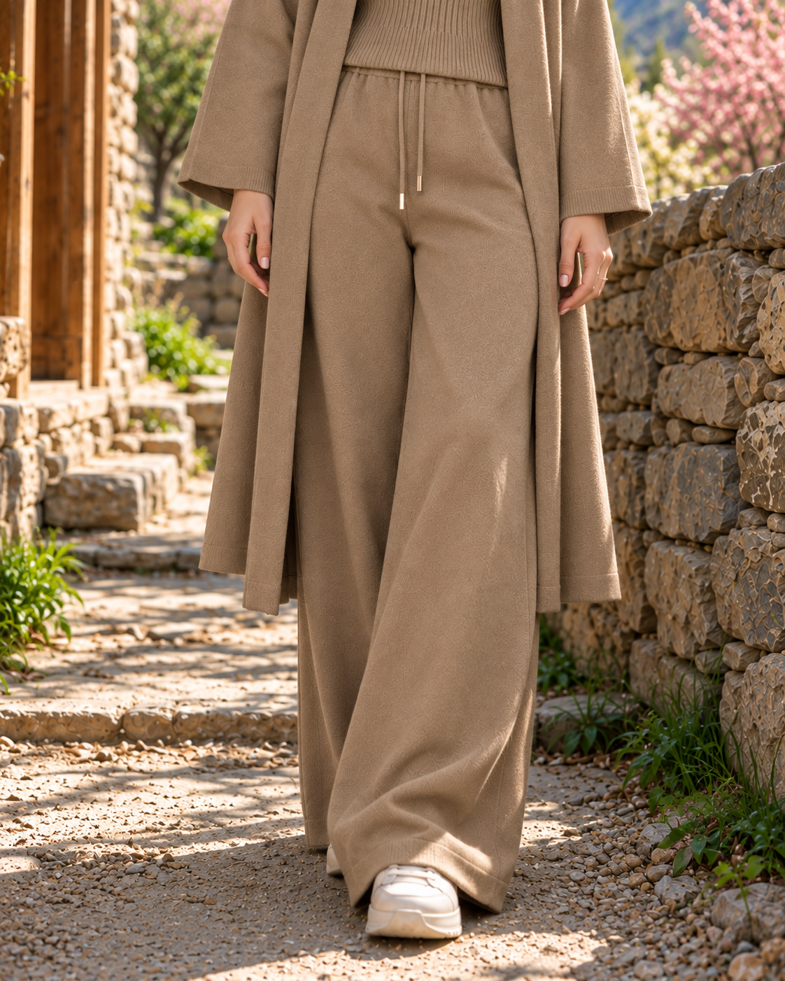 FW26 -Three-piece Long Coat  With Crew Neck Inner & Trouser - Taupe