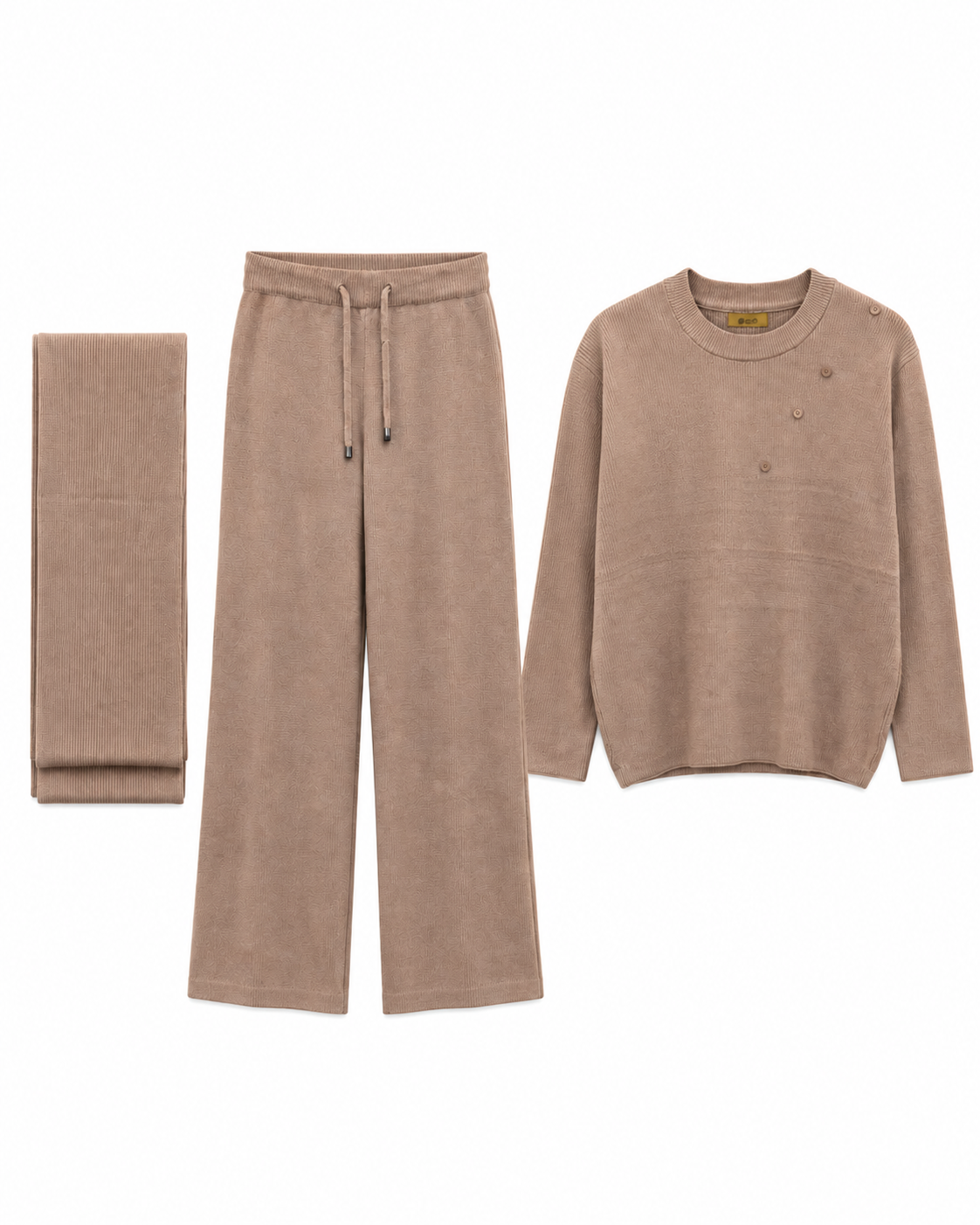 FW26 - Two-Piece Sweater Suit With Attachable Scarf - Taupe