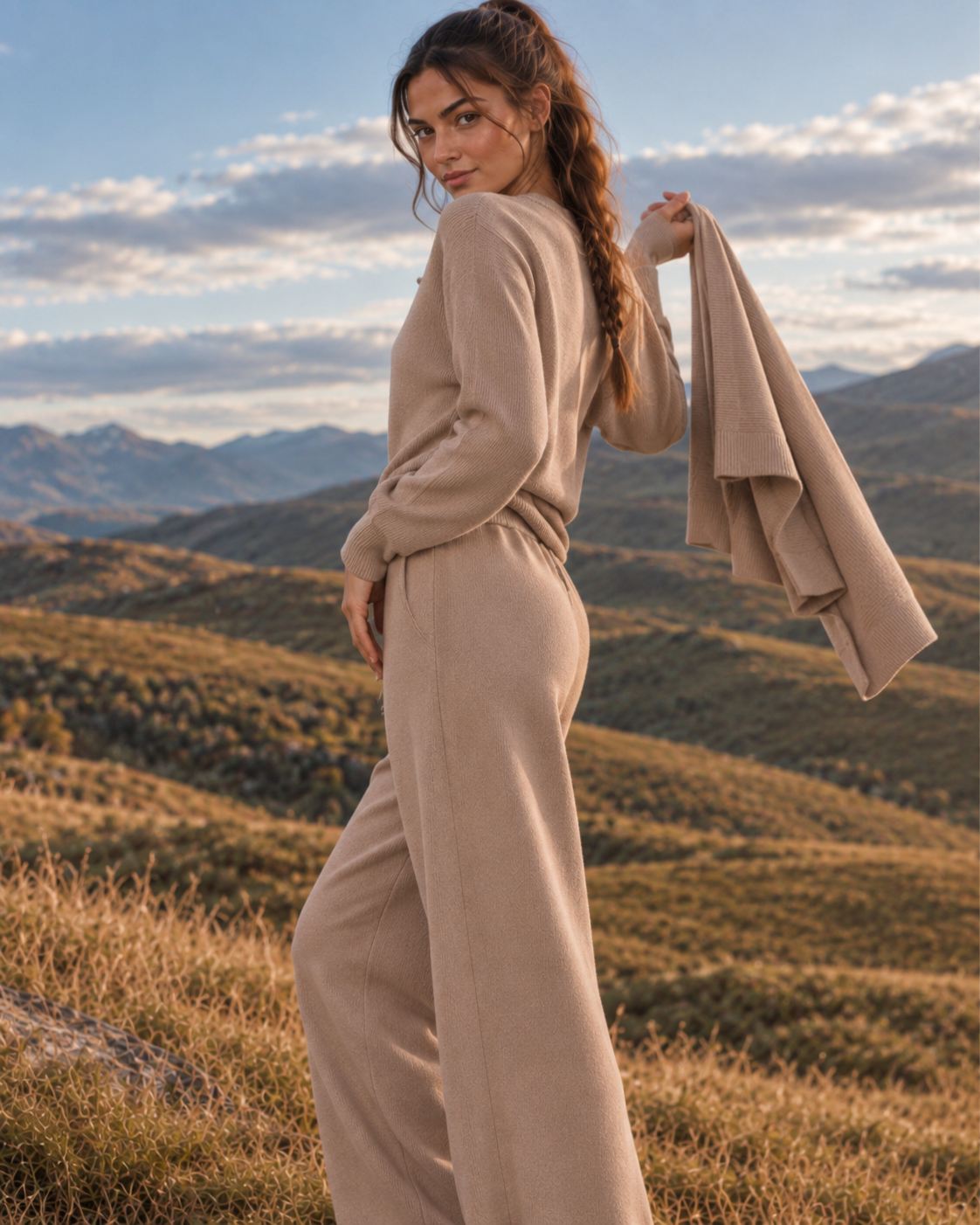 FW26 - Two-Piece Sweater Suit With Attachable Scarf - Taupe