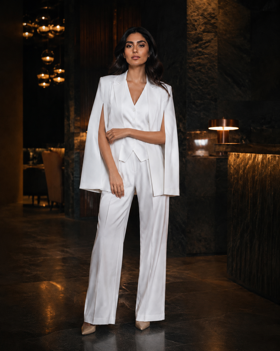Three-piece Blazer, Waist coat And Trouser Set - White