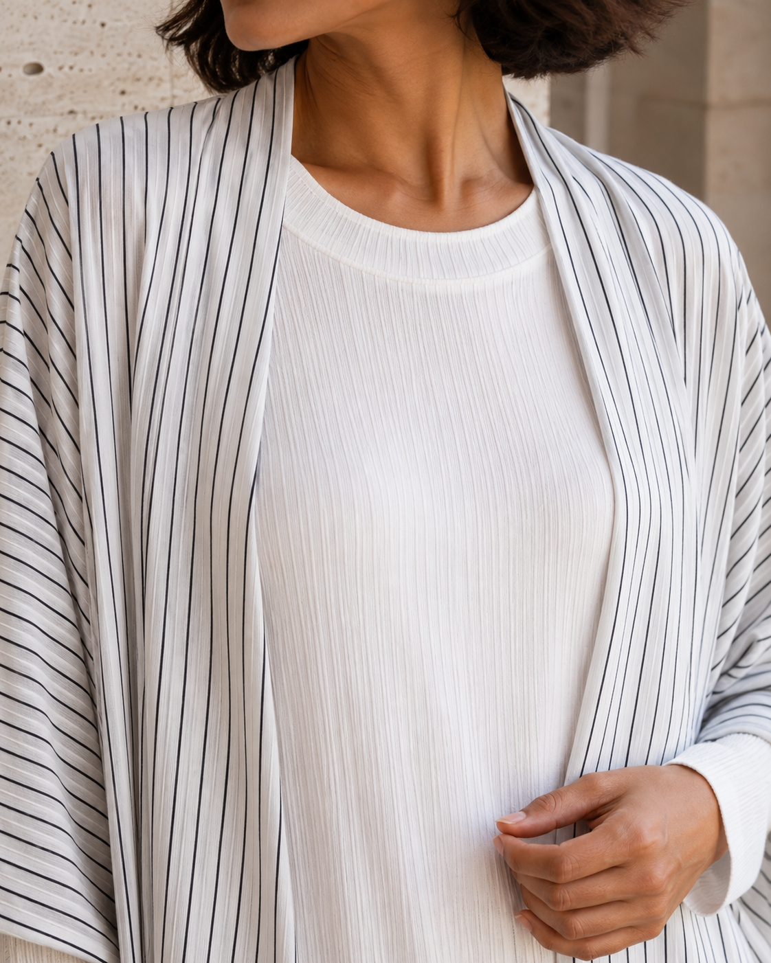 Two-piece Stripped Cape and Inner Set - White