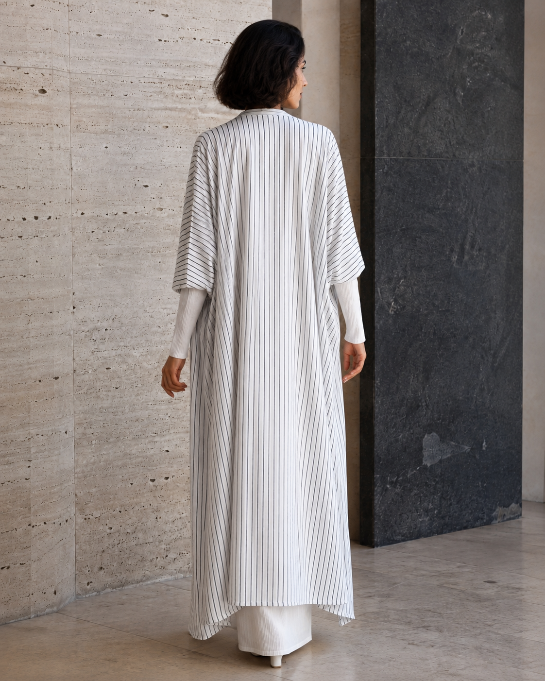 Two-piece Stripped Cape and Inner Set - White