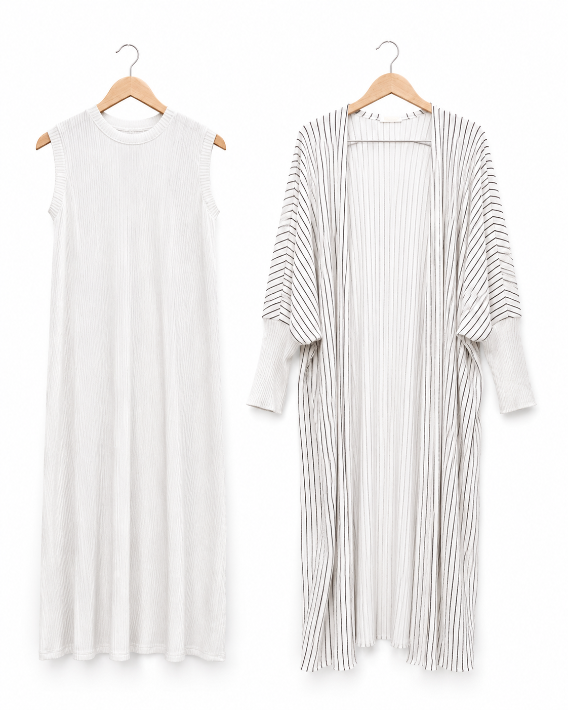 Two-piece Stripped Cape and Inner Set - White