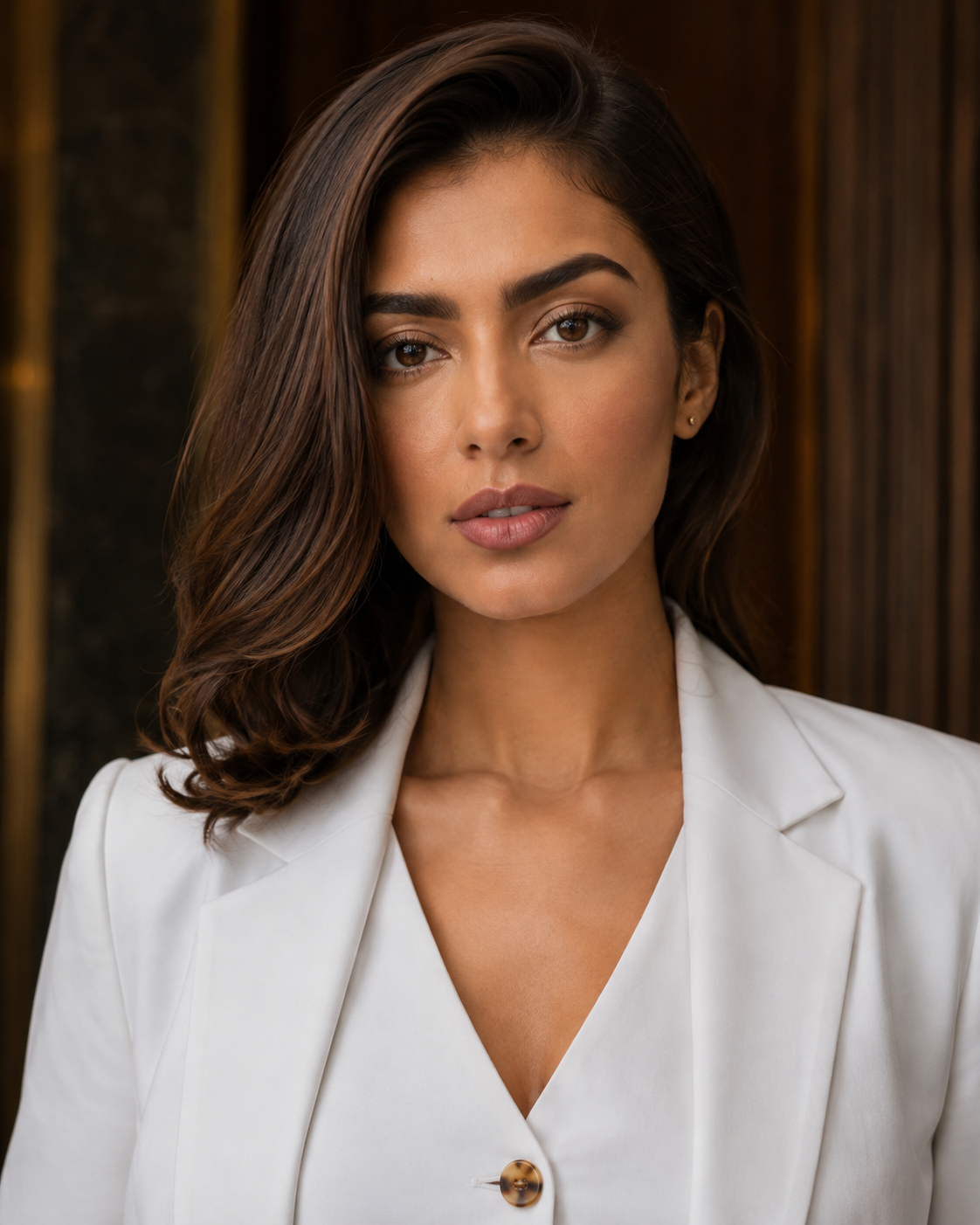 Three-piece Tailored Ensemble Blazer, Wasit Coat And Trouser - White