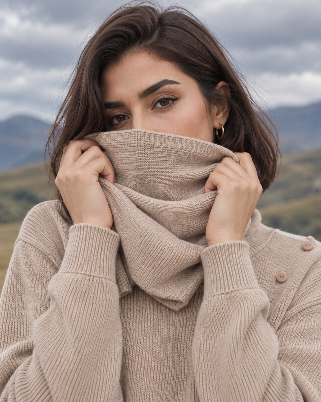 FW26 - Two-Piece Sweater Suit With Attachable Scarf - Beige