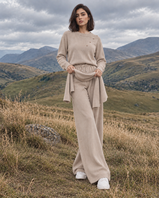 FW26 - Two-Piece Sweater Suit With Attachable Scarf - Beige