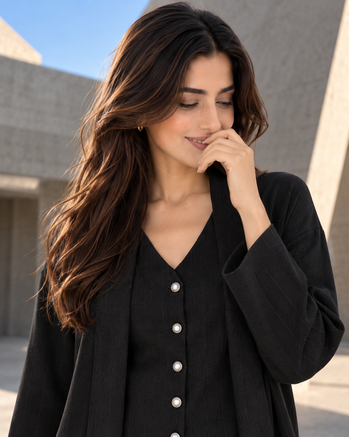 FW26 - Three-piece Vertical Line Coat, Waistcoat & Trouser - Black