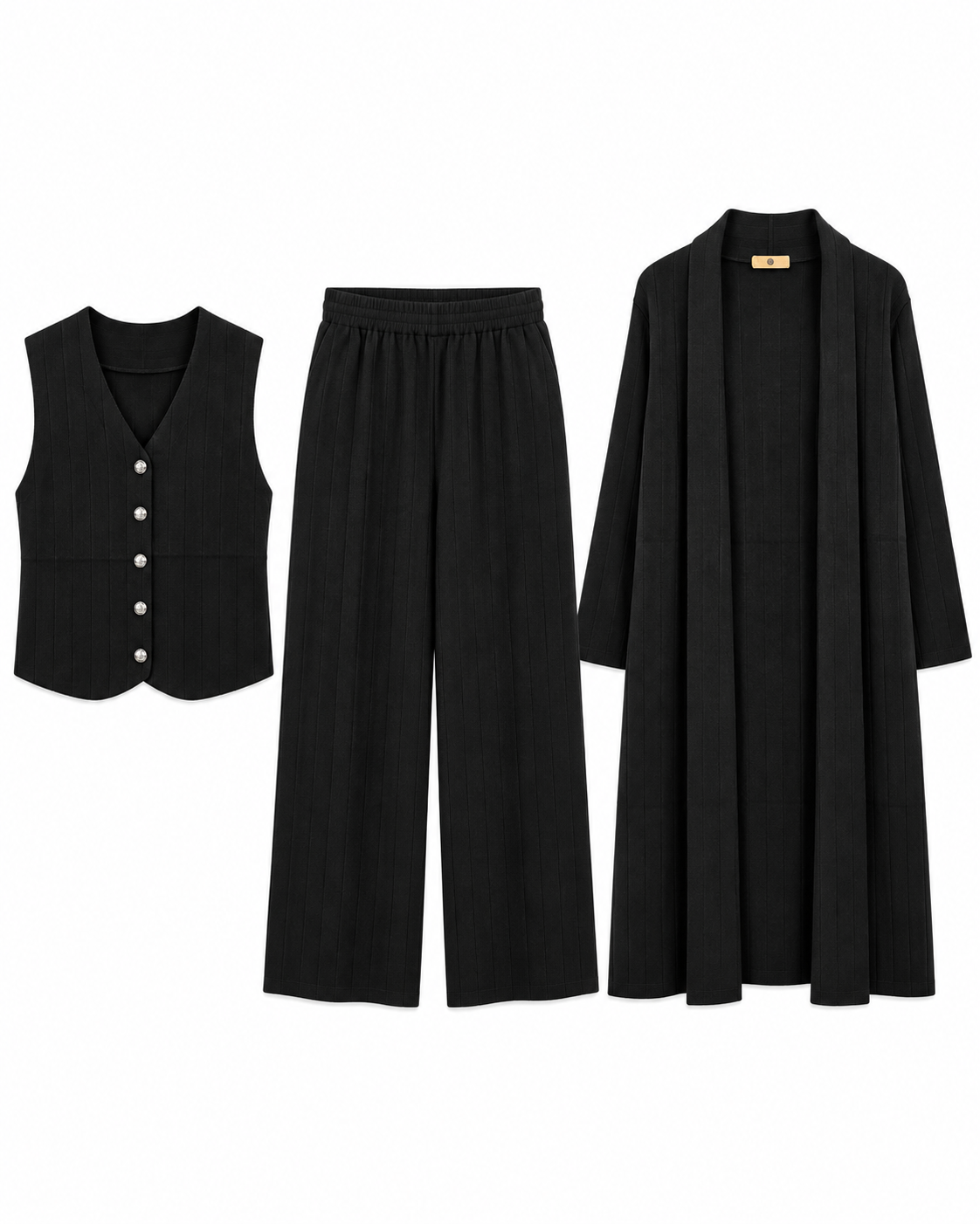 FW26 - Three-piece Vertical Line Coat, Waistcoat & Trouser - Black