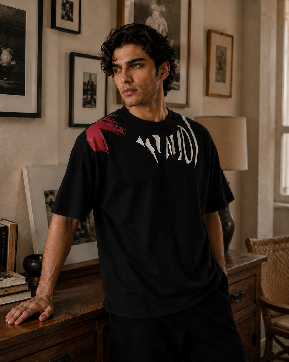 Graphic Print Oversized T-Shirt Black