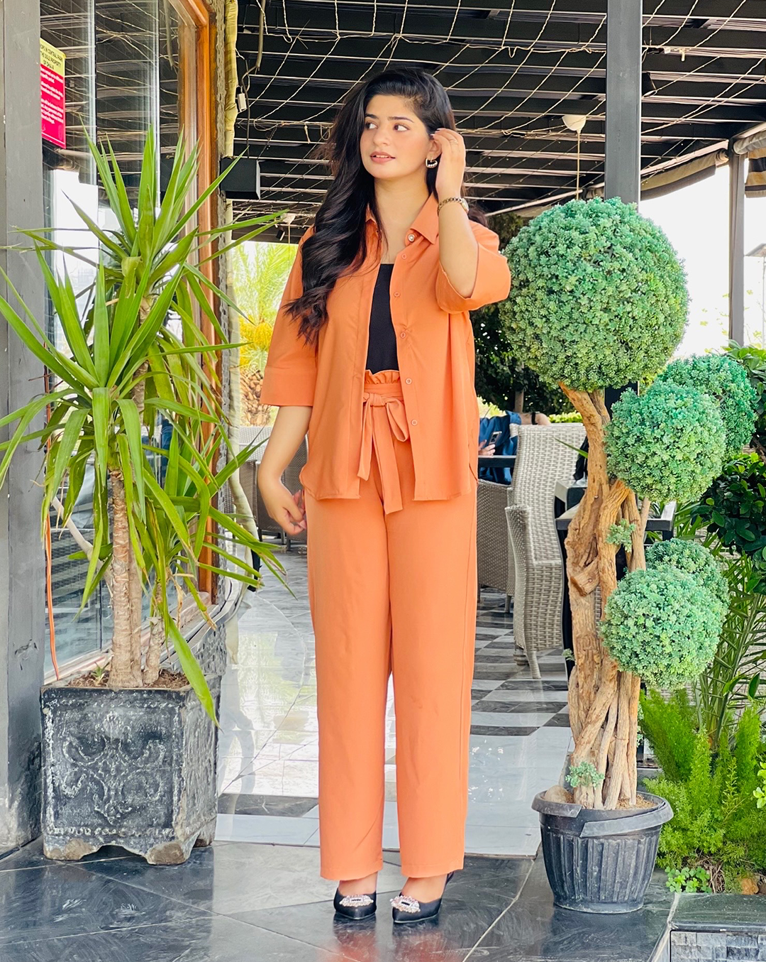 Blended (Rayon & Polyester) Shirt & Trouser - Orange