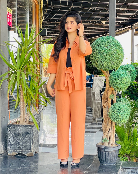 Blended (Rayon & Polyester) Shirt & Trouser - Orange