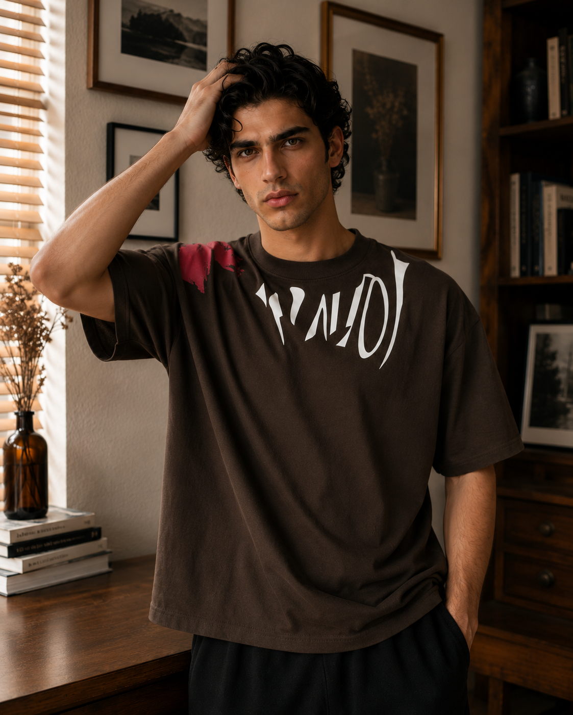 Graphic Print Oversized T-Shirt Brown