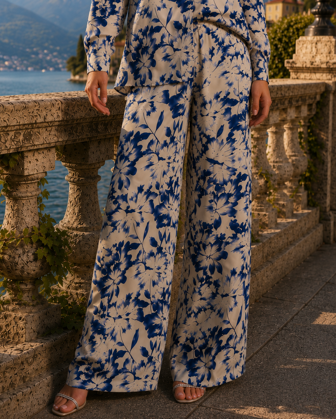 Printed Two-Piece Shirt And Trouser Blue & White