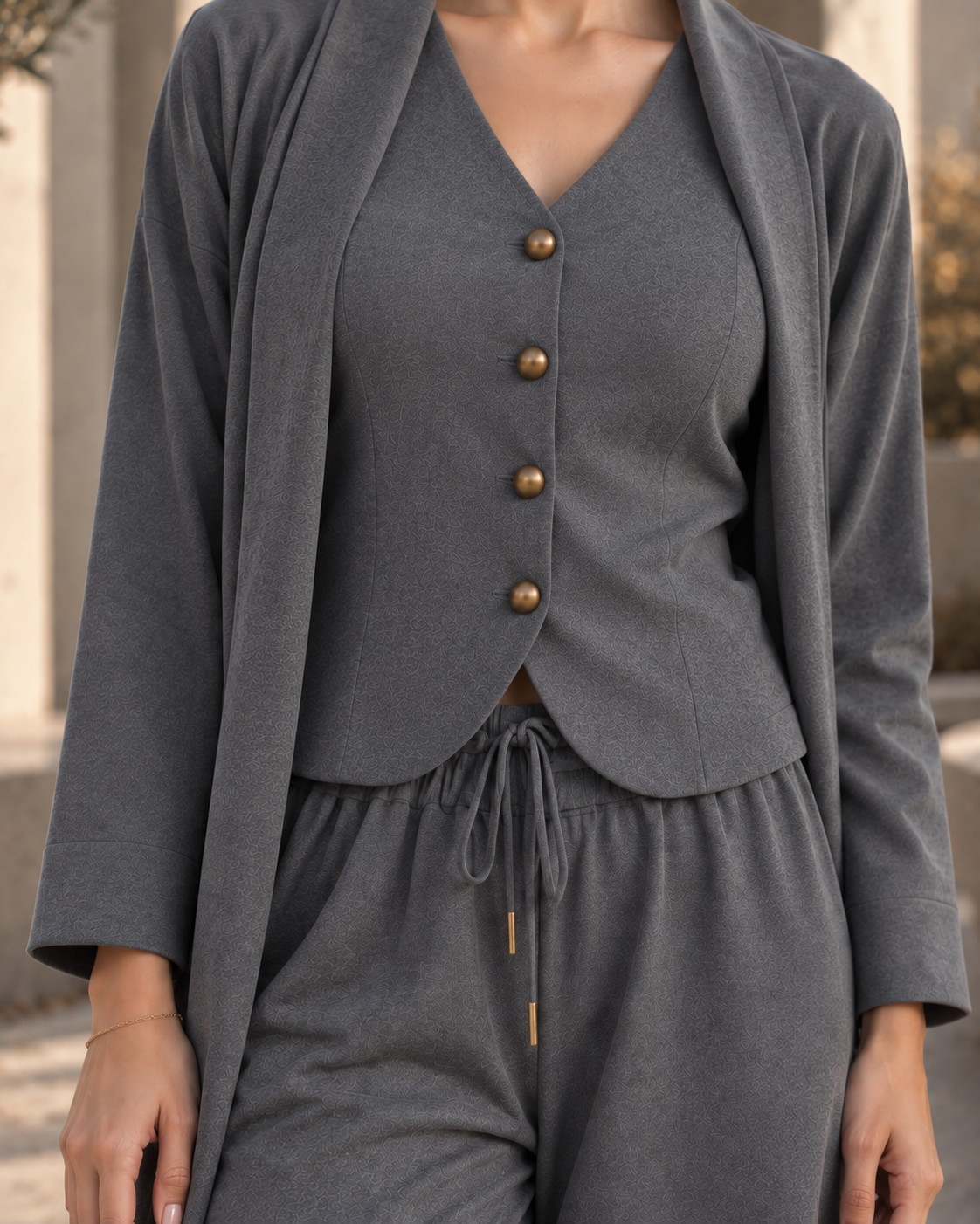 FW26 -Three-piece  Vest, Trousers & Long Coat Set - Grey