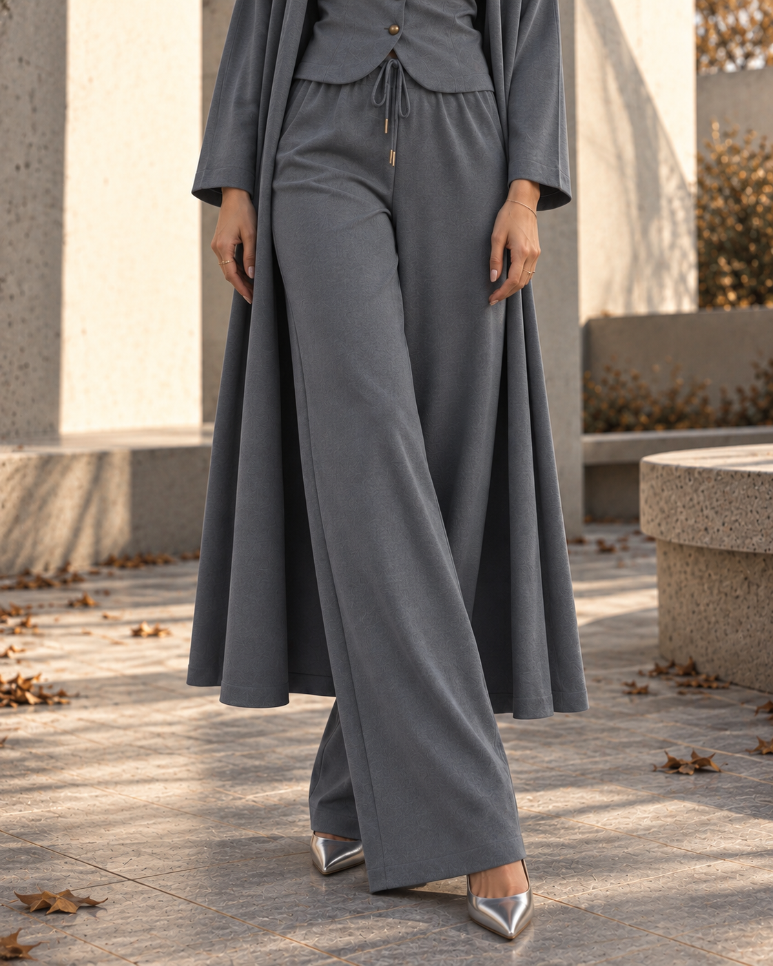 FW26 -Three-piece  Vest, Trousers & Long Coat Set - Grey