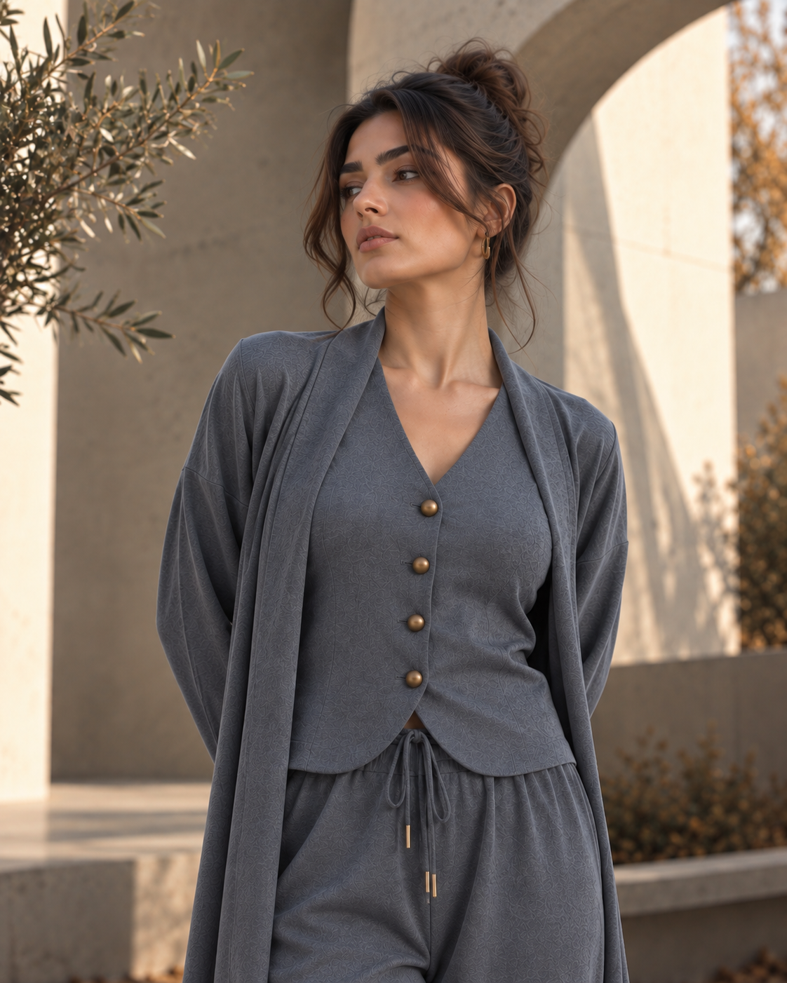 FW26 -Three-piece  Vest, Trousers & Long Coat Set - Grey