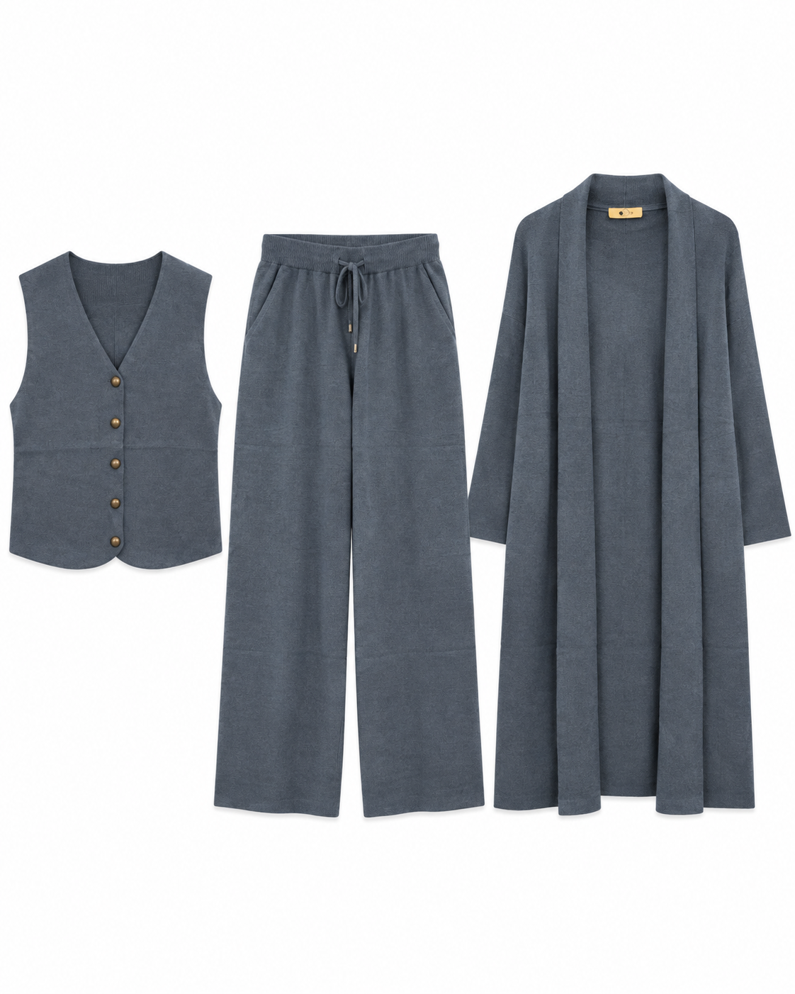 FW26 -Three-piece  Vest, Trousers & Long Coat Set - Grey
