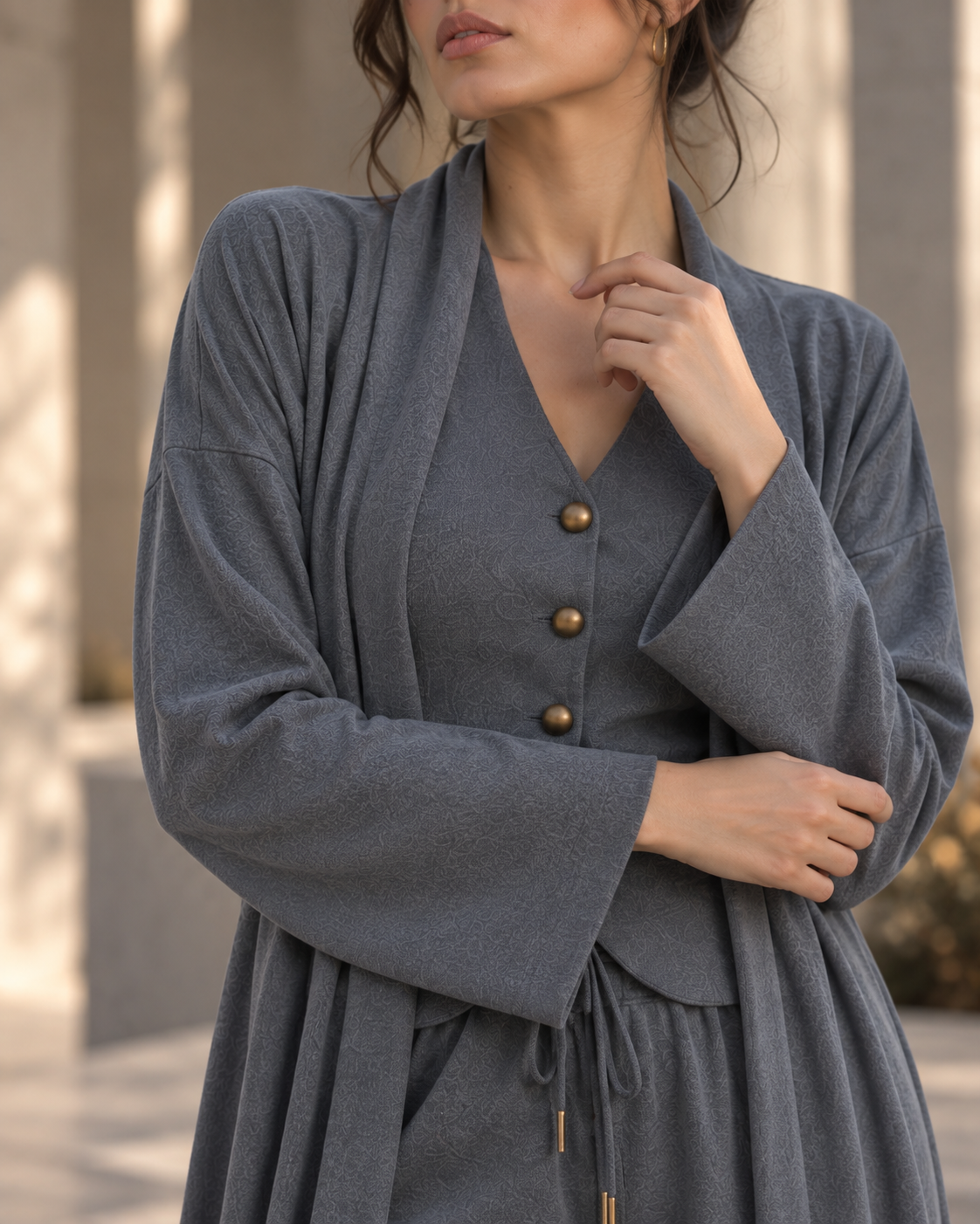 FW26 -Three-piece  Vest, Trousers & Long Coat Set - Grey