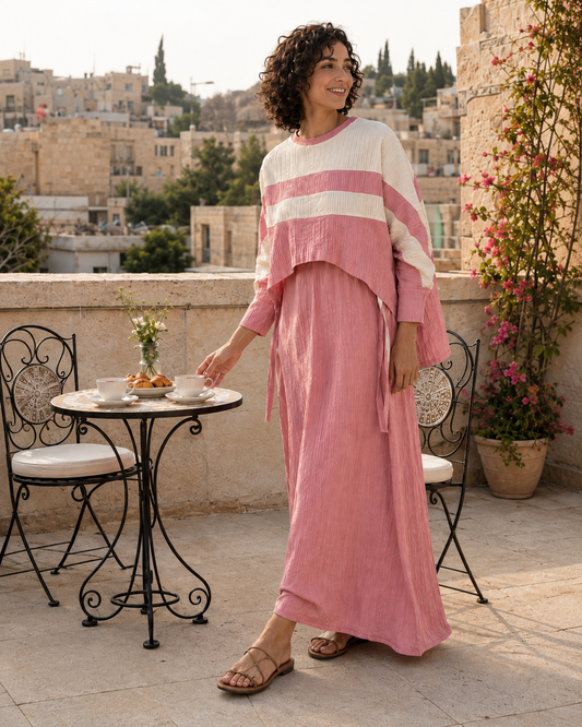 Two-Peice layered Color Block Dress - PINK